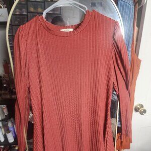 Rust long sleeve ribbed skater dress